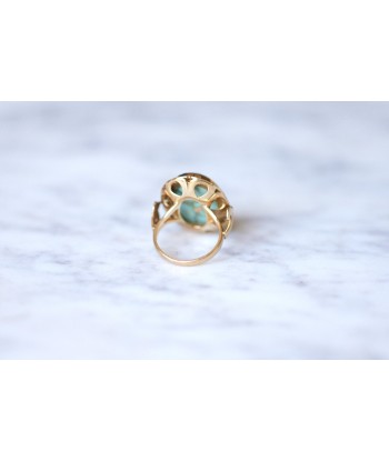 Bague de cocktail vintage en or rose 14Kt et cabochon de turquoise le des métaux précieux