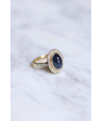 Bague Belle Epoque saphir cabochon 3.50 Cts entourage diamants sur or online