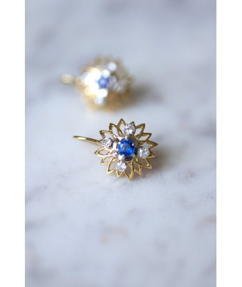 Boucles d'oreilles marguerite dormeuses vintage en or, saphir, diamants la livraison gratuite