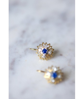 Boucles d'oreilles marguerite dormeuses vintage en or, saphir, diamants la livraison gratuite