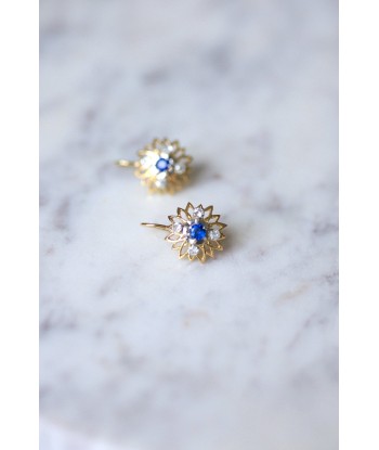 Boucles d'oreilles marguerite dormeuses vintage en or, saphir, diamants la livraison gratuite