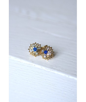 Boucles d'oreilles marguerite dormeuses vintage en or, saphir, diamants la livraison gratuite