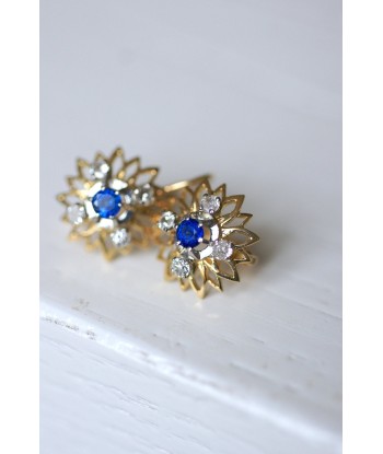 Boucles d'oreilles marguerite dormeuses vintage en or, saphir, diamants la livraison gratuite