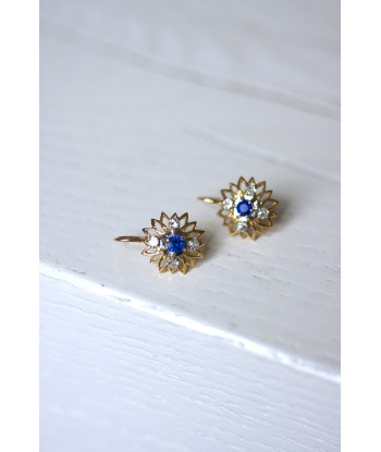 Boucles d'oreilles marguerite dormeuses vintage en or, saphir, diamants la livraison gratuite