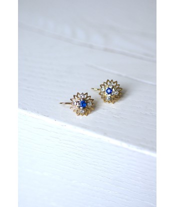 Boucles d'oreilles marguerite dormeuses vintage en or, saphir, diamants la livraison gratuite