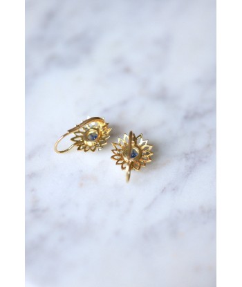 Boucles d'oreilles marguerite dormeuses vintage en or, saphir, diamants la livraison gratuite