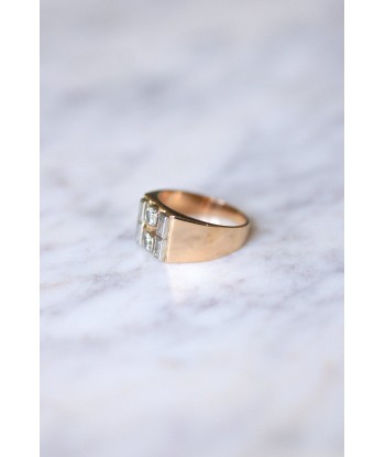 Bague chevalière tank en or rose, platine, et diamants sur le site 