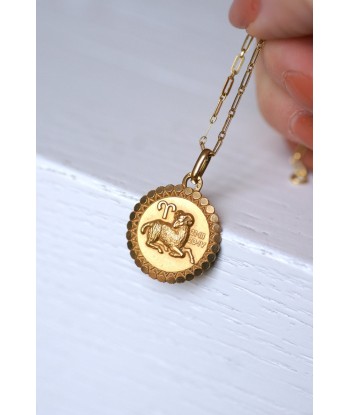 Pendentif médaille or jaune vintage astrologique Bélier acheter en ligne