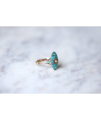 Bague marquise ancienne étoile, or rose, turquoises et perle Voir les baskets