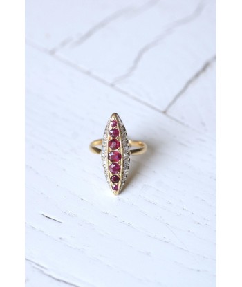 Bague marquise Victorienne diamants et rubis en or et argent france