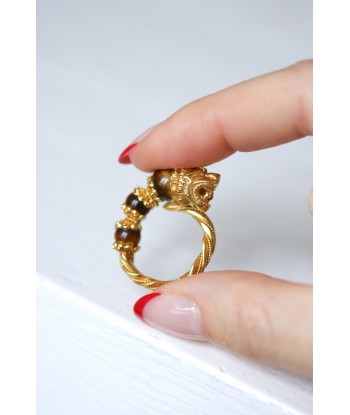 Bague tête de lion Ilias Lalaounis or jaune et quartz oeil de tigre Les magasins à Paris et en Île-de-France