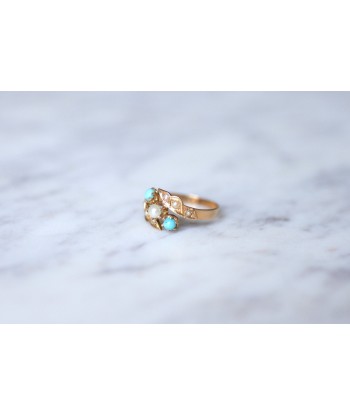 Bague ancienne Toi et Moi, turquoises, perles, sur or rose 50-70% off 