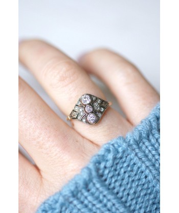 Bague dôme Art Deco diamants, sur or et argent ou a consommer sur place