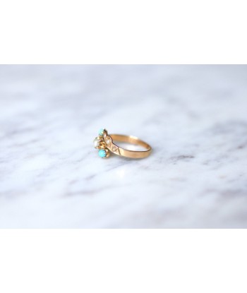 Bague ancienne Toi et Moi, turquoises, perles, sur or rose 50-70% off 