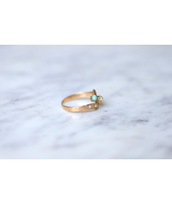 Bague ancienne Toi et Moi, turquoises, perles, sur or rose 50-70% off 