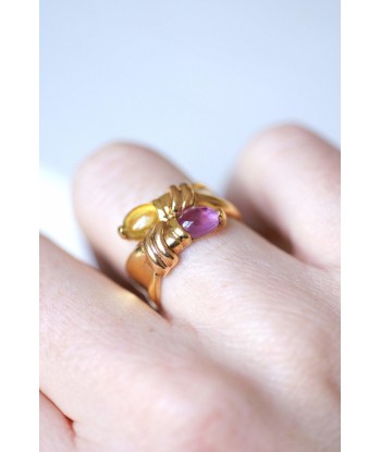 Bague vintage Toi et Moi, tourmaline rose et citrine, sur or jaune la colonne vertébrale