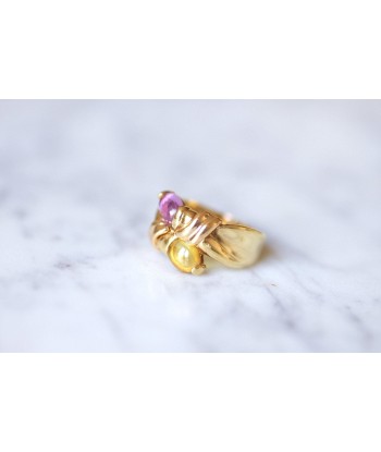 Bague vintage Toi et Moi, tourmaline rose et citrine, sur or jaune la colonne vertébrale