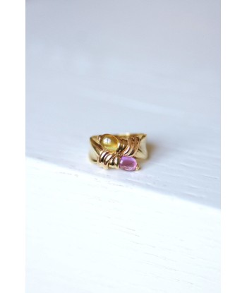 Bague vintage Toi et Moi, tourmaline rose et citrine, sur or jaune la colonne vertébrale