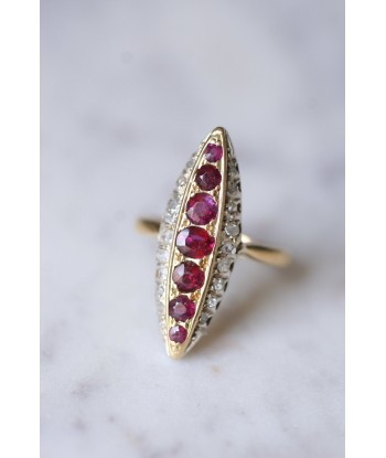 Bague marquise Victorienne diamants et rubis en or et argent france