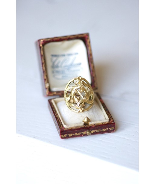 Grande bague fleur Style Art Nouveau or jaune basket pas cher