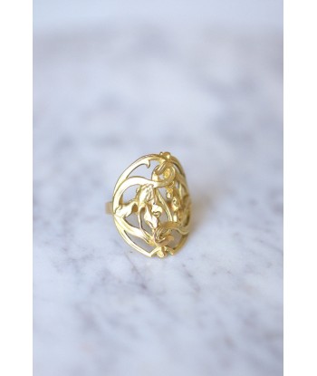 Grande bague fleur Style Art Nouveau or jaune basket pas cher