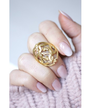 Grande bague fleur Style Art Nouveau or jaune basket pas cher