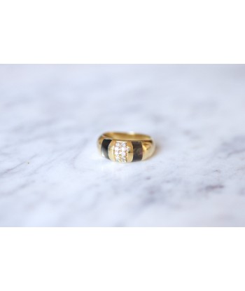 Bague jonc vintage en or jaune, diamants, et nacre noire Jusqu'à 80% De Réduction