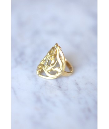 Grande bague fleur Style Art Nouveau or jaune basket pas cher