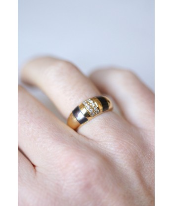 Bague jonc vintage en or jaune, diamants, et nacre noire Jusqu'à 80% De Réduction