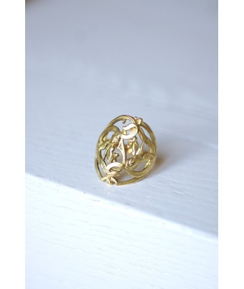 Grande bague fleur Style Art Nouveau or jaune basket pas cher