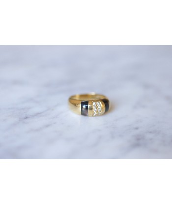 Bague jonc vintage en or jaune, diamants, et nacre noire Jusqu'à 80% De Réduction