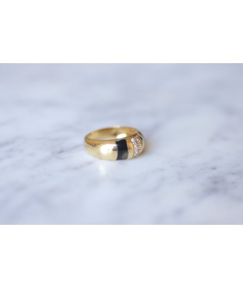 Bague jonc vintage en or jaune, diamants, et nacre noire Jusqu'à 80% De Réduction