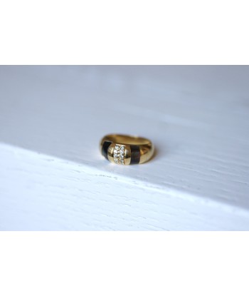 Bague jonc vintage en or jaune, diamants, et nacre noire Jusqu'à 80% De Réduction