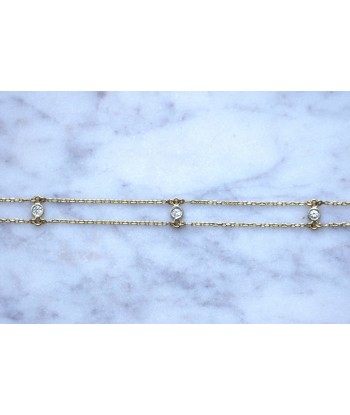 Bracelet double chaine vintage diamants en or jaune et blanc les ctes