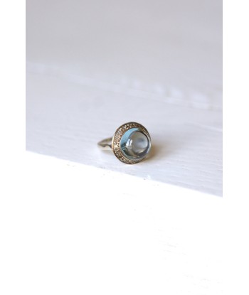 Bague vintage topaze bleue et diamants sur or et argent prix