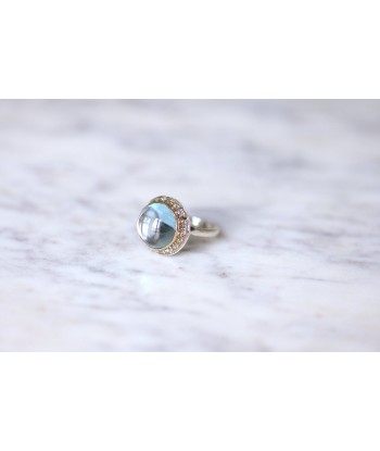 Bague vintage topaze bleue et diamants sur or et argent prix