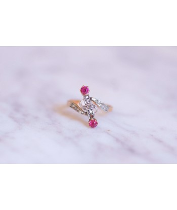 Bague Victorienne ancienne or rose, diamants, rubis pas cher chine