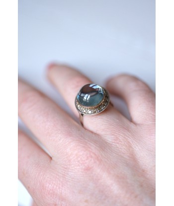 Bague vintage topaze bleue et diamants sur or et argent prix