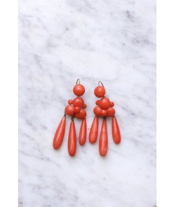 Boucles d'oreilles girandoles anciennes en or et goutte de corail du meilleur 