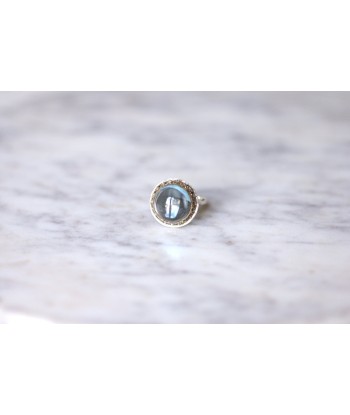 Bague vintage topaze bleue et diamants sur or et argent prix