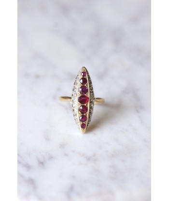 Bague marquise Victorienne diamants et rubis en or et argent france