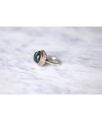 Bague vintage topaze bleue et diamants sur or et argent prix