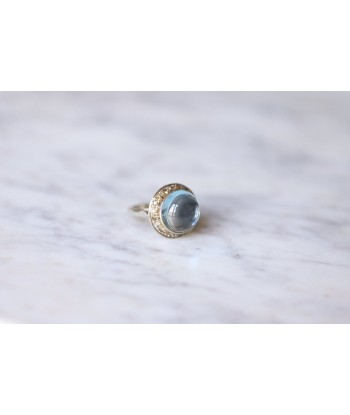 Bague vintage topaze bleue et diamants sur or et argent prix