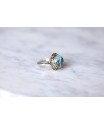 Bague vintage topaze bleue et diamants sur or et argent prix