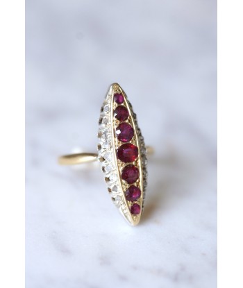 Bague marquise Victorienne diamants et rubis en or et argent france