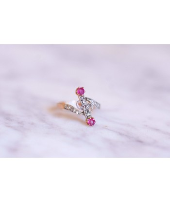 Bague Victorienne ancienne or rose, diamants, rubis pas cher chine