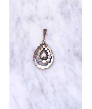 Collier pendentif goutte ancien or et argent, diamants taille rose en linge