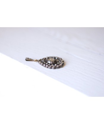 Collier pendentif goutte ancien or et argent, diamants taille rose en linge