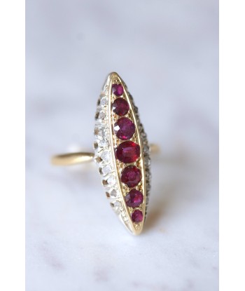 Bague marquise Victorienne diamants et rubis en or et argent france