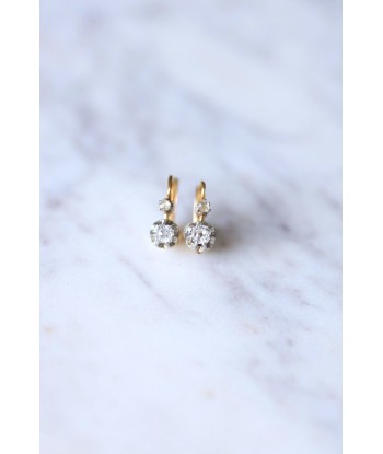 Boucles d'oreilles dormeuses anciennes en or, platine, et diamants 0.40Ct les ligaments